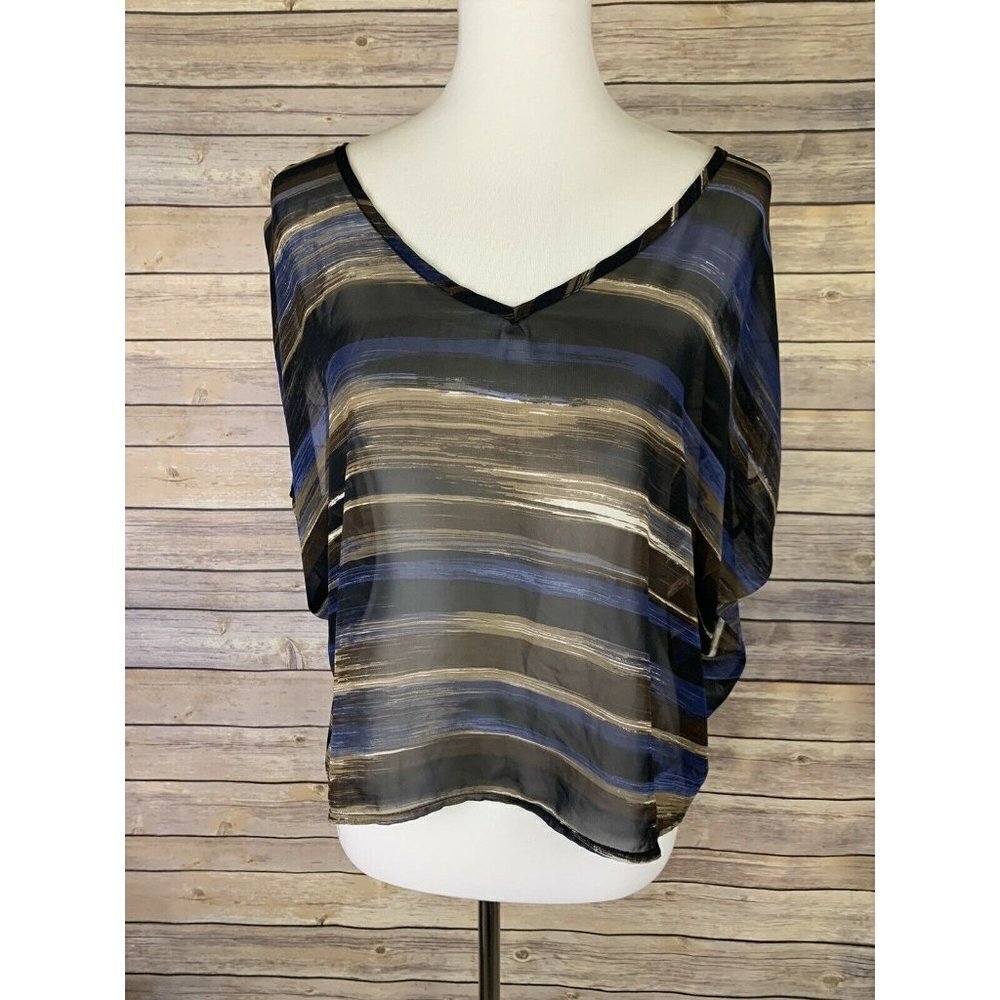 Rumors Womens L ? Sheer Top Slit Sleeve Striped